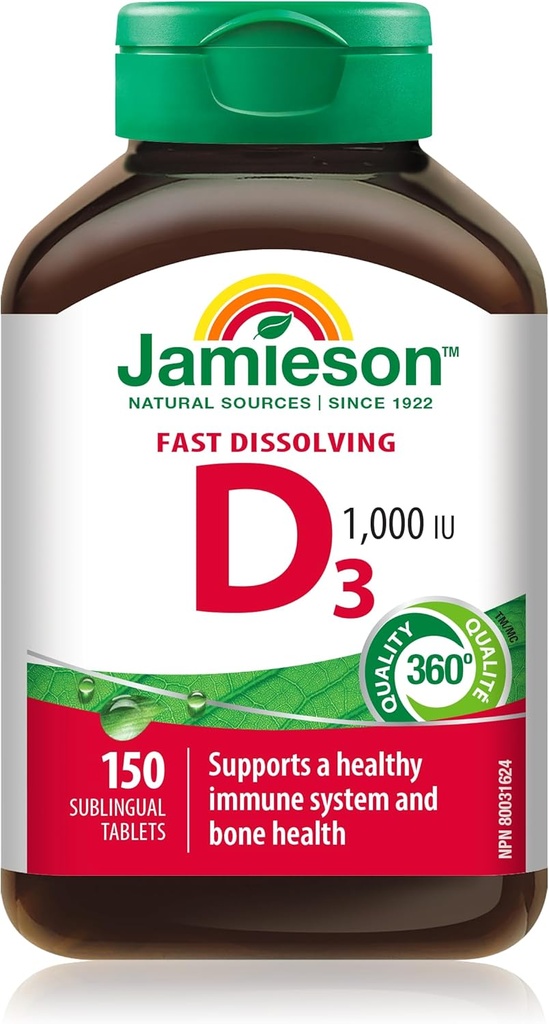 Jamieson Vitamina D3 1000 UI, 150 Tabletas Sublinguales