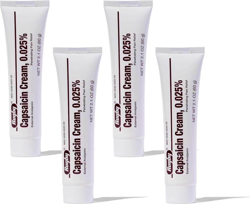 Rugby Capsaicin 0,025% Cream for Penetrating Pain Relief - 2.1 Oz (60g) (4 Pack)
