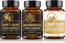 HPD Rx Organic Mushrooms Bundle ← Mushroom Rx, Lions Mane & Cordyceps  durable for Immunity, Mind & Body Health