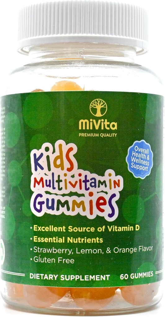 Organic Childrens Mutlivitamin Gummies 60ct. All Natural Vegetarain Plant Based Low Sugar Delicous Fruit Flavored Gummies. Daily All-Inclusive Multivitamin Gummy for Kids and Teens