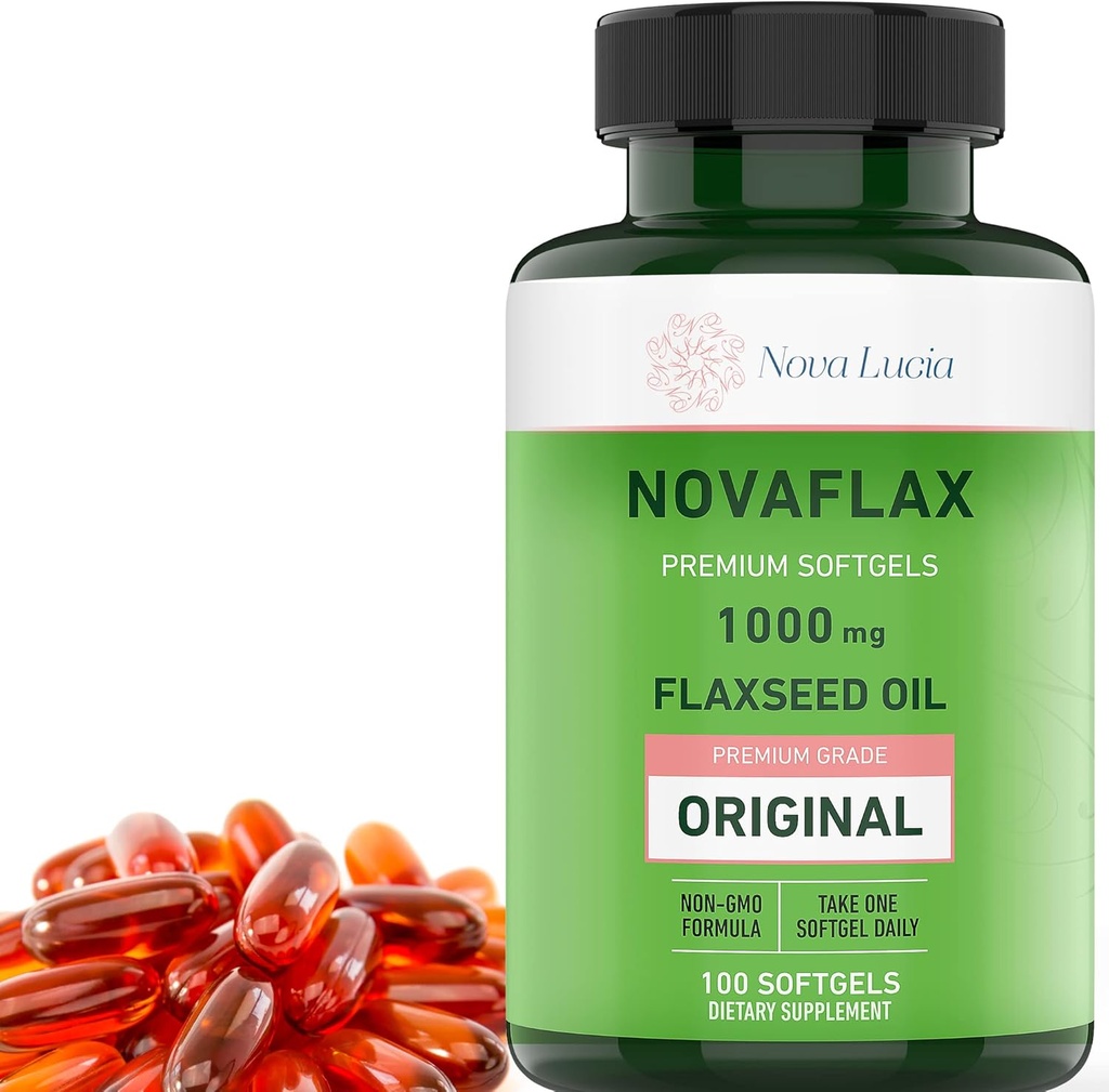 Nueva Lucía Orgánica Flaxseed Oil Capsules 1000mg – Omega 3 6 9 Softgels for Hair, Skin & Nails – No Gluten-Free, Hexane-Free, Easy to Swallow – 100 Liquid Softgels