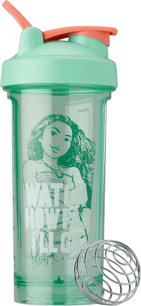 BlenderBottle Disney Princess Shaker Bottle Pro Series, Perfecto para Protein Shakes y Pre Workout, 28-Ounce, Mira lo lejos que voy, Moana