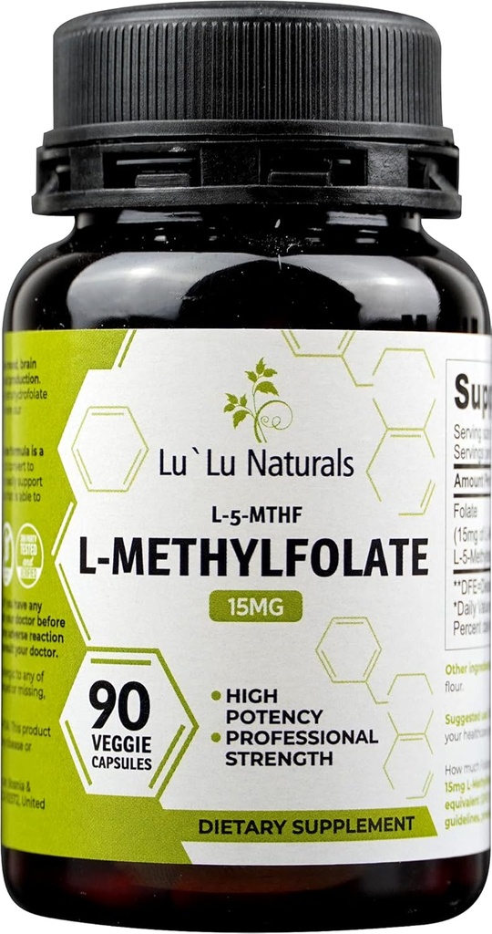 Lu'Lu Naturals L-Methylfolate 15mg Ácido Folico optimizado y activado. 90 Veggie Caps Methyl Folate, L-5-mthf