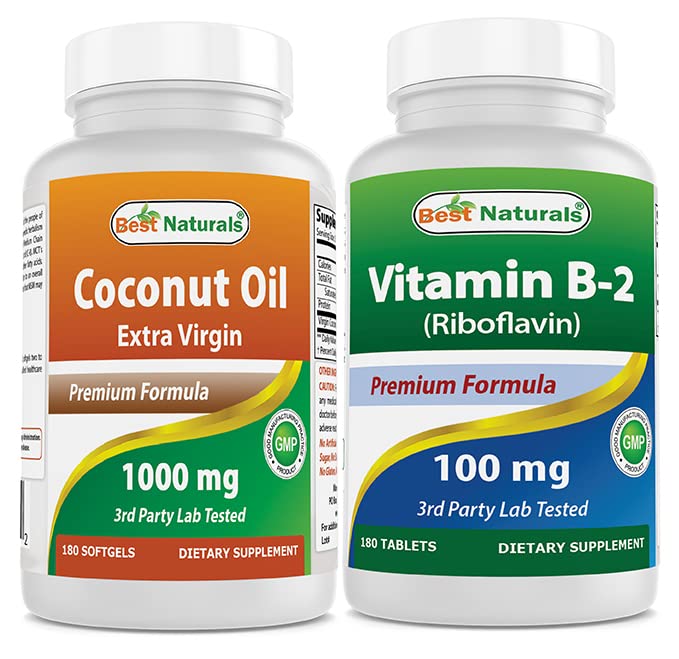 Mejores Naturales Aceite de coco 1000 mg &amp; Vitamina B2 (Riboflavin) 100 mg