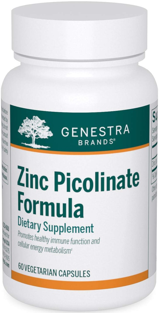 Genestra Marcas Zinc Picolinate Fórmula tóxica Soporta la formación de inmunidad, habilidad y tejido conectivo 60 cápsulas