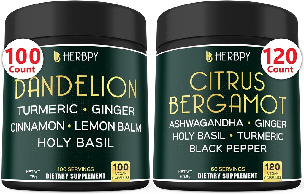 Bundle 6in1 Dandelion Suplemento &amp; 6in1 Citrus Bergamot Suplemento - Apoyo Relajación, Corazón, Digestión Salud e Inmune