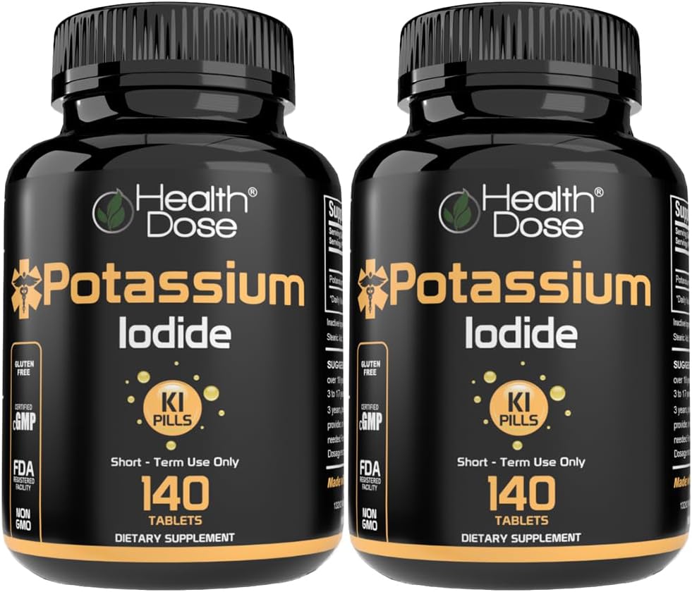 Health Dose Potassium + Iodide (KI) Tablets – 130mg 140 Tablets – for Thyroid Support, Cellular Metabolism & Electrolyte Balance – Non-GMO, Gluten-Free, GMP Certified, Pack of 2