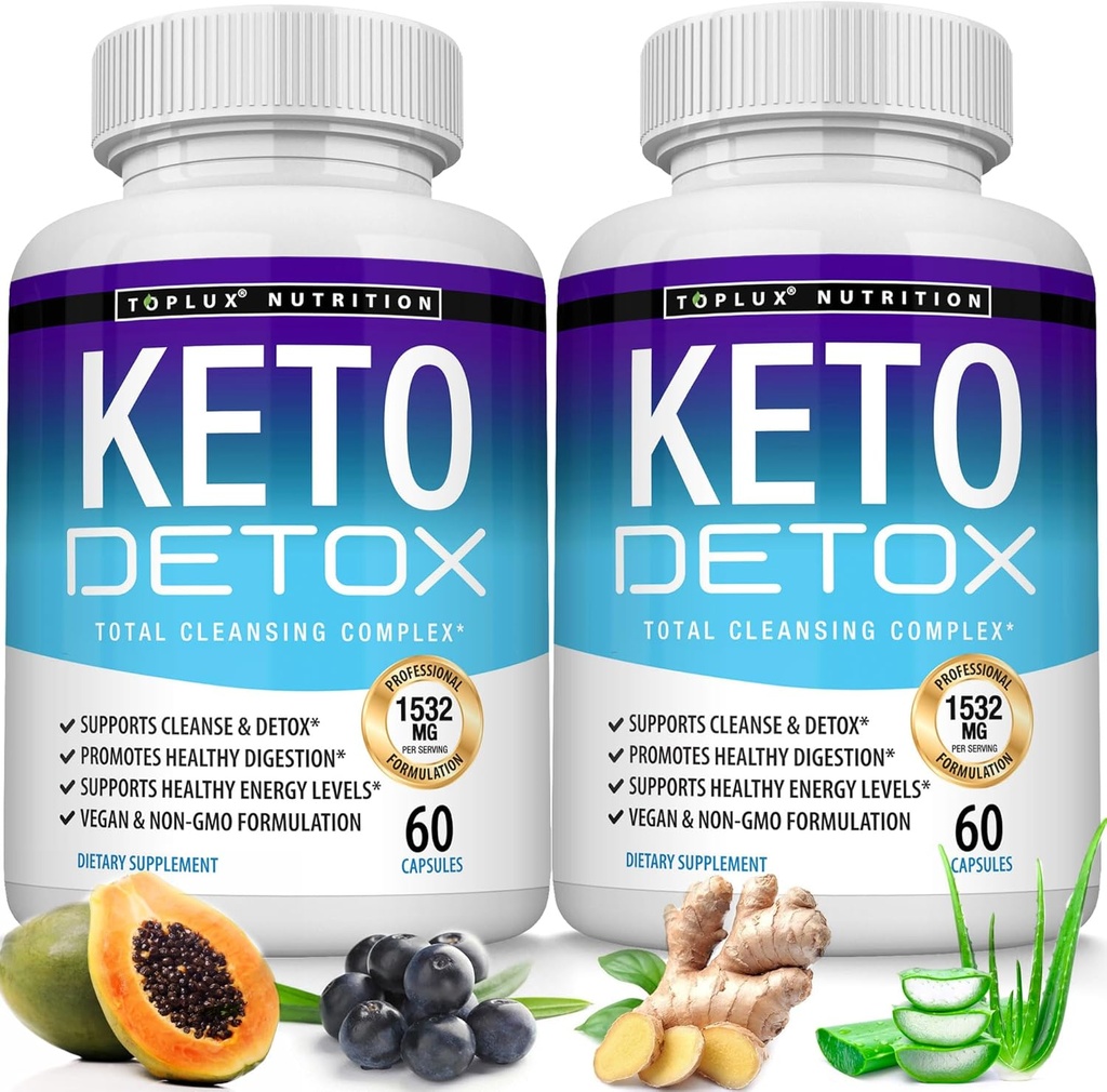 Toplux Keto Detox Pills Advanced Cleansing Extract – 1532 Mg Natural Acai Colon Cleanser Formula, Flush Toxins & Excess Waste, for Men Women, 60 Capsules, Supplement