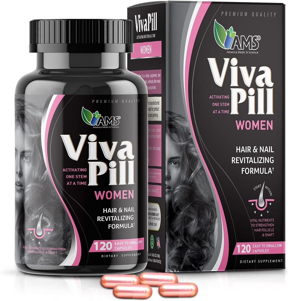 America Medic &amp; Science VivaPill for Women (120 Capsules) Vitaminas para el cabello, la piel y las uñas ¦ Revitalizing Formula Pills with Biotin, Dietary Supplement for Hair Growth with Collagen and Keratin