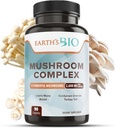 Complejo de Suplemento de Setas Biológicas de la Tierra 2,600 mg por Serving, 90 Caps, con el seno de Mane de León Orgánico, Turquía Tail, Enoki Agaricus, Botón Blanco y Oyster Mushroom - Memoria &amp; Apoyo Inmunitario
