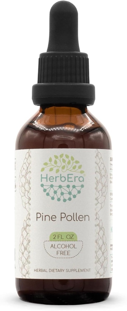 HerbEra Pine Pollen B60 Alcohol Extracto Herbal Gratuito Tintura, gotas líquidas concentradas Natural (Song Hua Fen, Scots Pine, Pinus Sylvestris) 2 fl oz