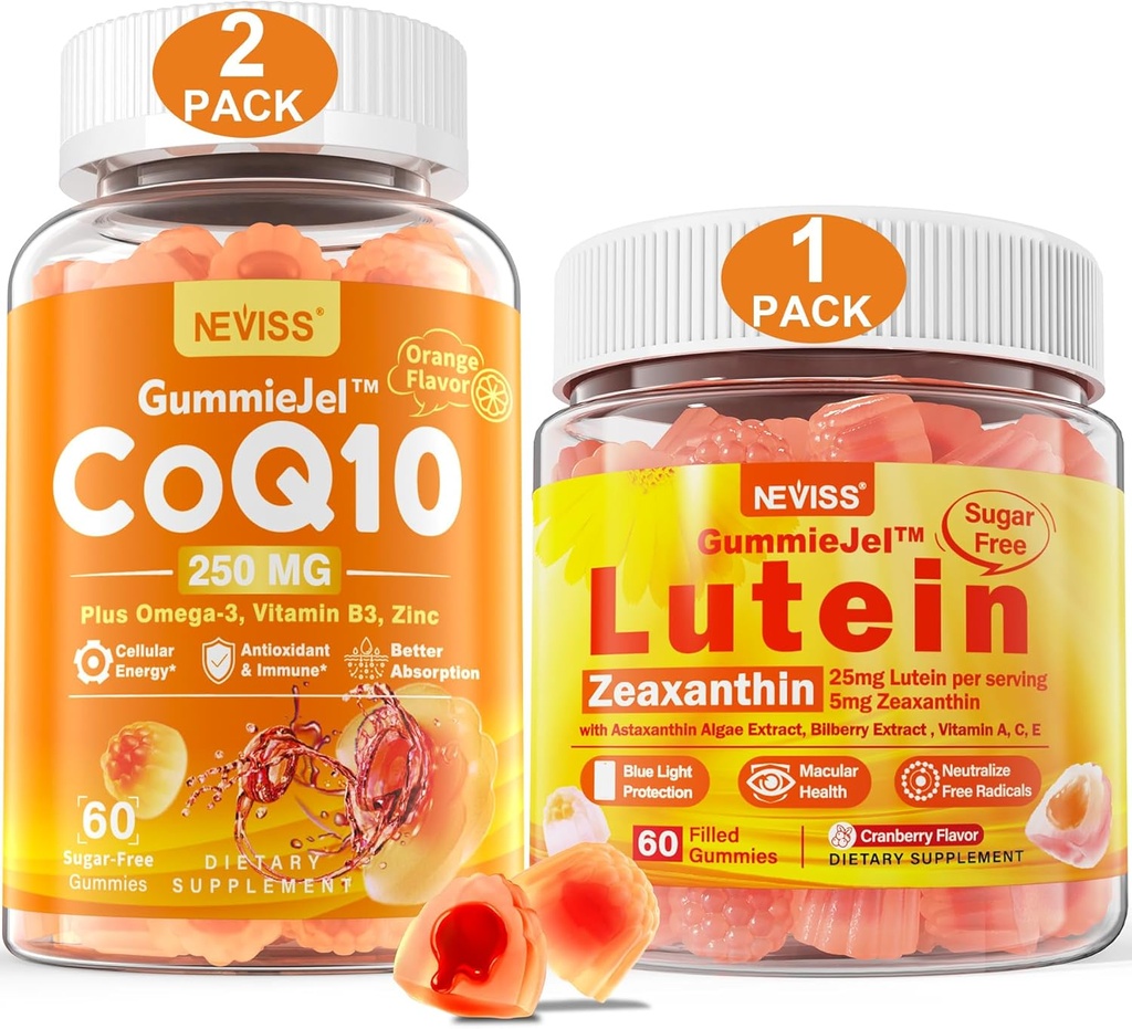 NEVISS Azúcar Gummies de Lutein 60 Cuenta + CoQ10 Gummies 120 Cuenta