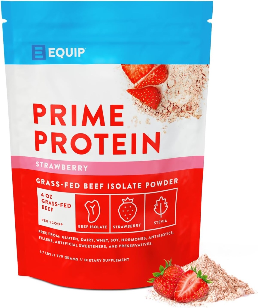 Equip Foods Prime Protein Powder ← Clean, Grass Fed Beef Protein Powder ← Carnivore Protein Isolate ANTE Paleo, Keto Friendly ← Gluten " Dairy Free ← Ayuda a construir " Tisue Reparación ← 30 Servimientos, Fresa