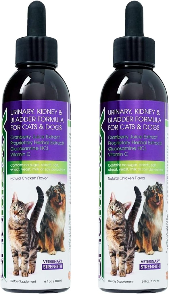 Cat &amp; Dog Urinary Tract Treatment, Bladder & Kidney Support for Dogs and Cats, Powerful Yet Gentle Pet Care, with Liquid Cranberry &amp; Glucosamine, Chicken Flavor, 6 oz Bottle, 2 Pack