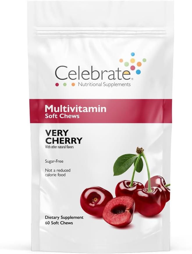 Celebrar vitaminas Bariatric Multivitamínicos Cerdos blandos - Vitaminas esenciales " Minerales, azúcar " Gluten Gratis - Gastric Bypass " Sleeve Gastrectomy Suplemento - Cereza (60ct)