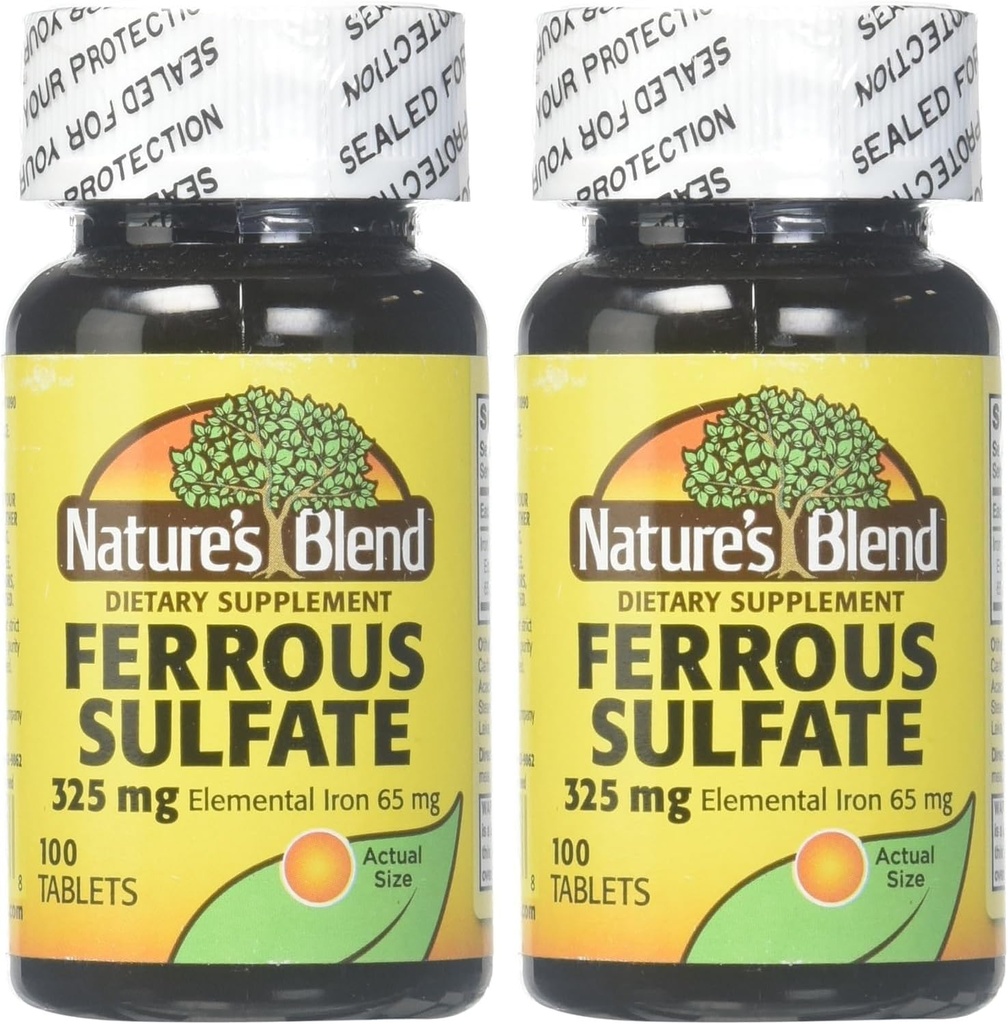 Sulfato Blend Iron Ferrous 325mg BPK, surtido, Tablets, 100 Cuenta, Pack de 2