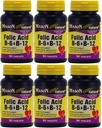 Masculino Vitaminas Folic Acid B-6 &amp; B12 Heart Health Fórmula 90 Tabletas por Bottle Pack de 6 Total 540 Tablets