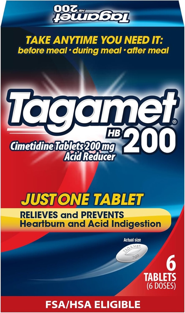 Tagamet HB 200 mg Cimetidine Acid Reducer y Heartburn Relief, Alivia e impide la indigestión, 6 Conde