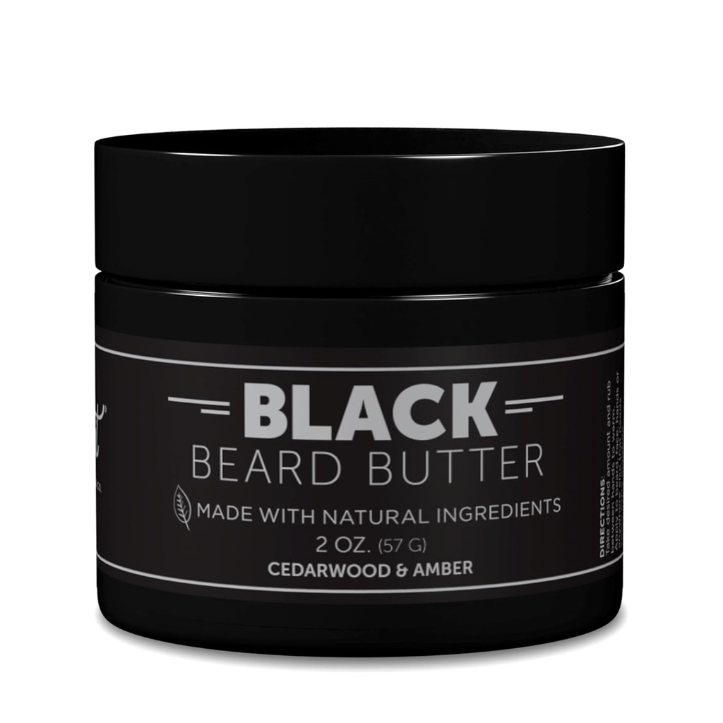 Detroit Grooming Co. Butter de barba para hombres ← Softens, Thickens & hidratos con aceite de girasol " Mantequilla de mandioca  durable Black Scent, 2oz