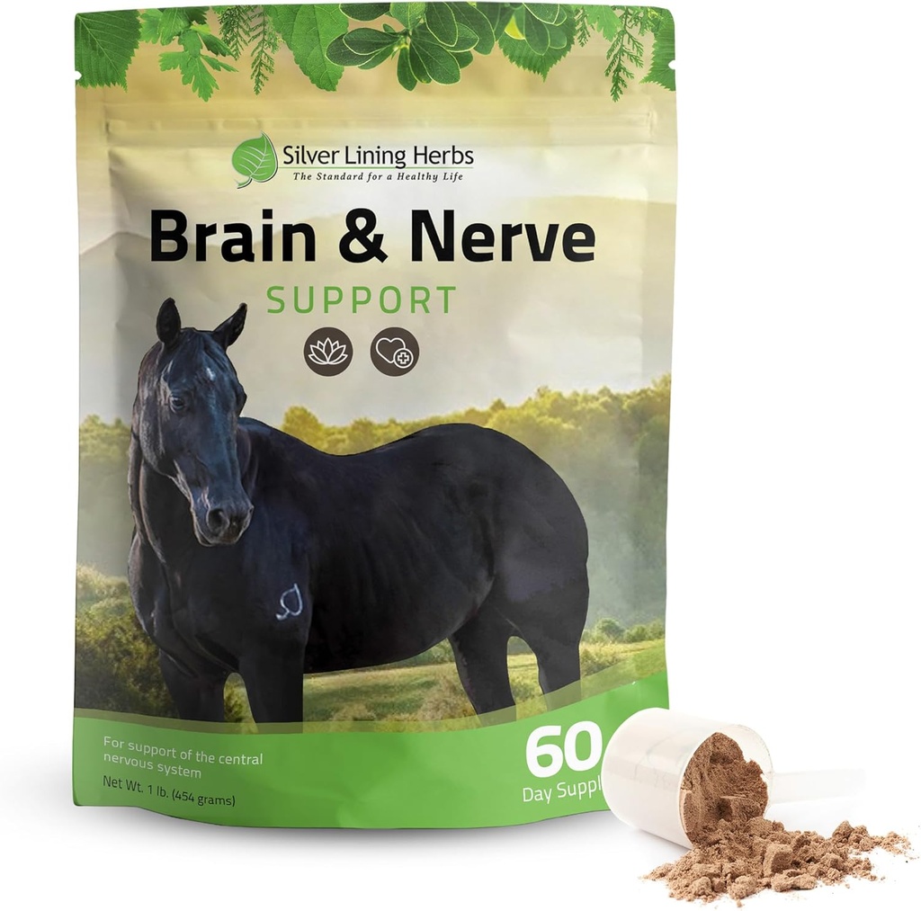 Herbs de Plata Cerebro &amp; Nerve Apoyo Suplemento para Caballos - Suplementos de Caballos para Focus, Salud Mental &amp; Brain Support - Contiene Herbal Blend de Ginkgo, Gotu Kola, &amp; Más - 1 lb 60-Day Supply