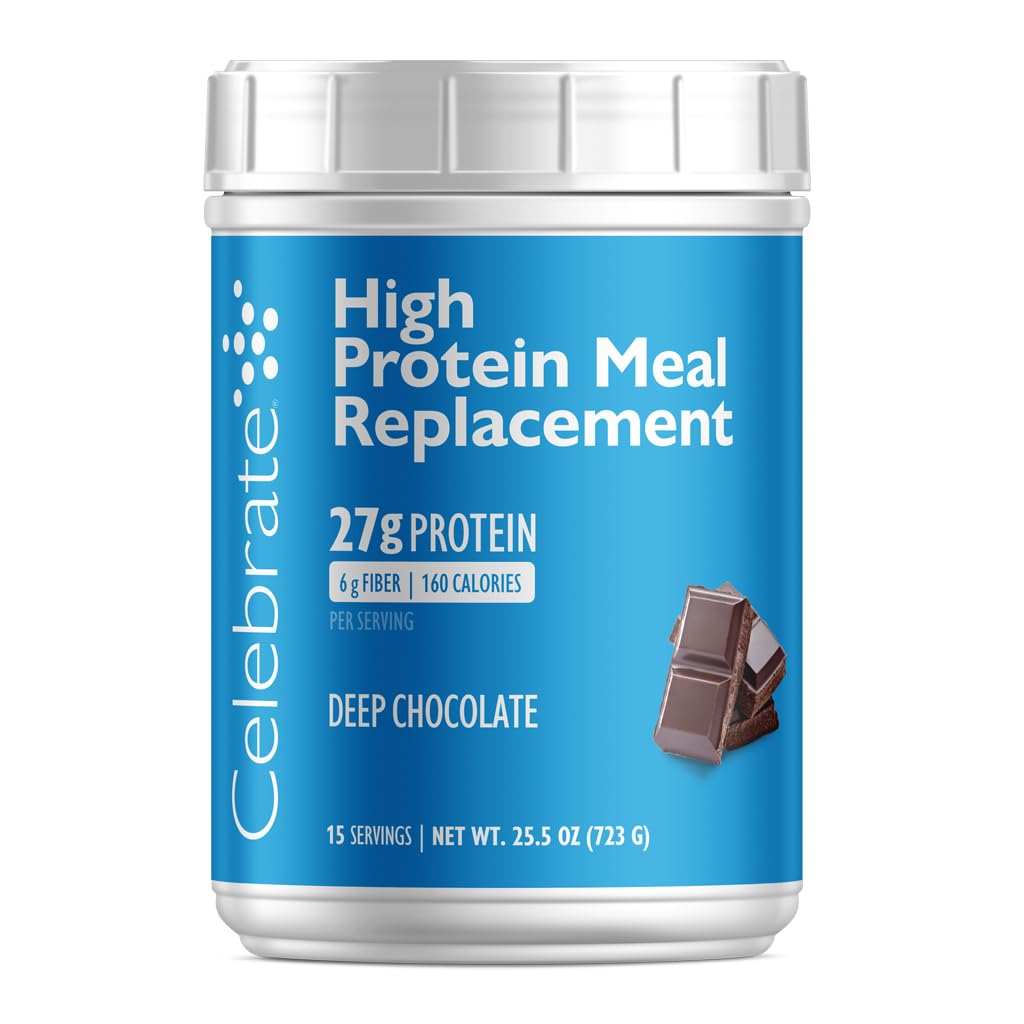Celebrar vitaminas High Protein Meal Replacement Shake, 27 g Protein Powder, 6 g de Fiber, Para pacientes de cirugía post-bátrica, Chocolate profundo, 15 porciones