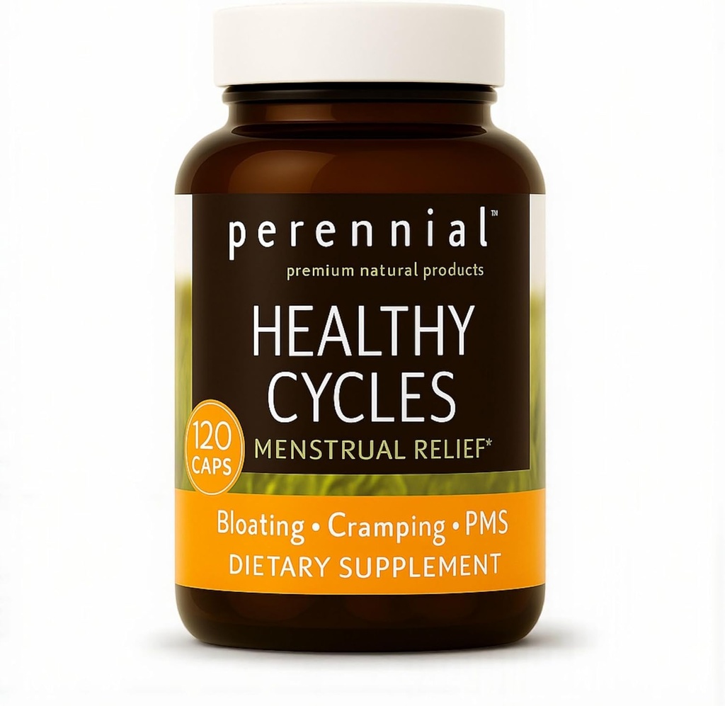 Ciclos saludables perennes – PMS y suplemento de alivio de periodos con hoja de Vitex, Dong Quai y frambuesa – apoya equilibrio menstrual y comodidad – Formula natural para la salud del ciclo femenino – 120 cápsulas