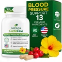 Nutravive Blood Pressure Support Supplement – Natural Heart " Circulation Support with Hawthorn, Garlic, Olive Leaf, Hibiscus " B12 – USA Made, GMP Facility - 90 Capsules