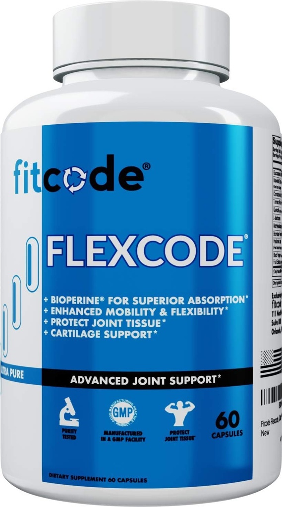 fitcode Flexcode Ultra Premium Joint Support, Glucosamine, Turmeric, MSM, Chondroitin, Hyaluronic Acid, Gluten-Free, for Men and Women (30 Servings)