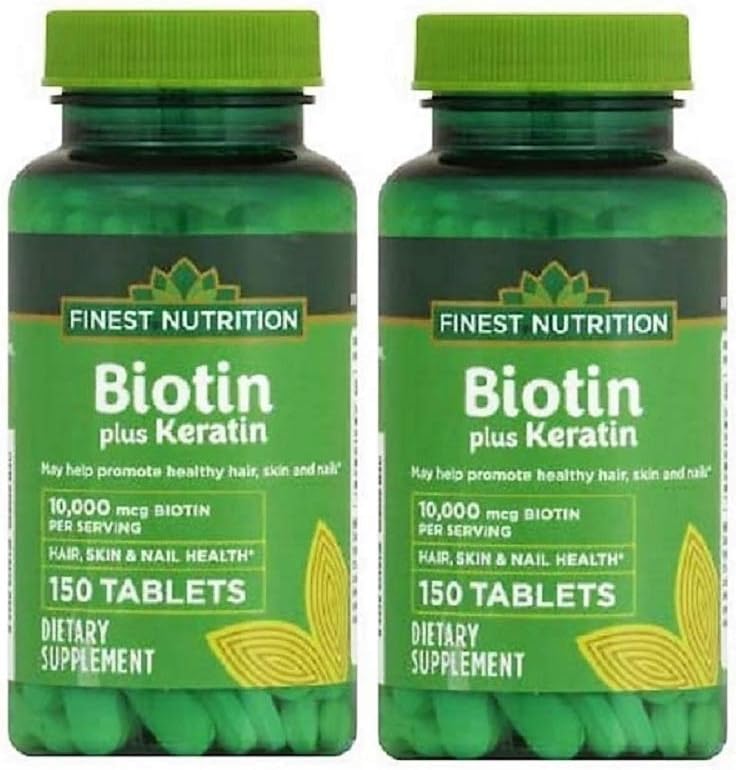 Finest Nutrition Biotin Plus Keratin - 10,000 mcg - 300 Cuenta - 2 Pack