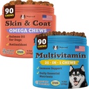 Natural Dog Company Multivitamin Suplemento Chews + Skin &amp; Coat Suplemento Chews for Dogs - Atención Nutricional Integral para la Esquía Saludable, Coat Luminosa, Soporte Conjunto, y Immune System Boost