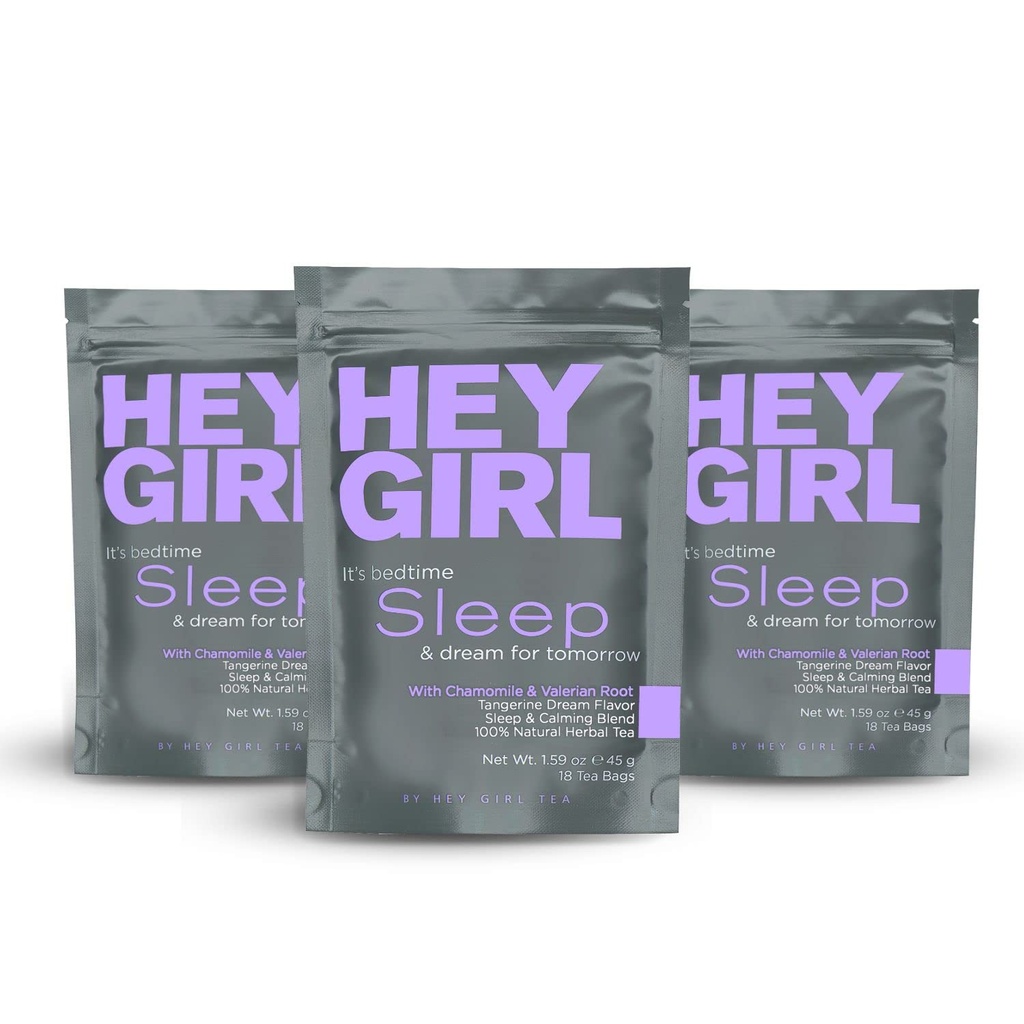 Hey Girl Sleep Tea - Natural Herbal Bedtime Tea Bags with Chamomile, Passion Flower, Valerian Root, Lemon Balm - Calming, Relaxing Adults Sleepy Night Time Té - Relaxation Gifts for Women 3-packs