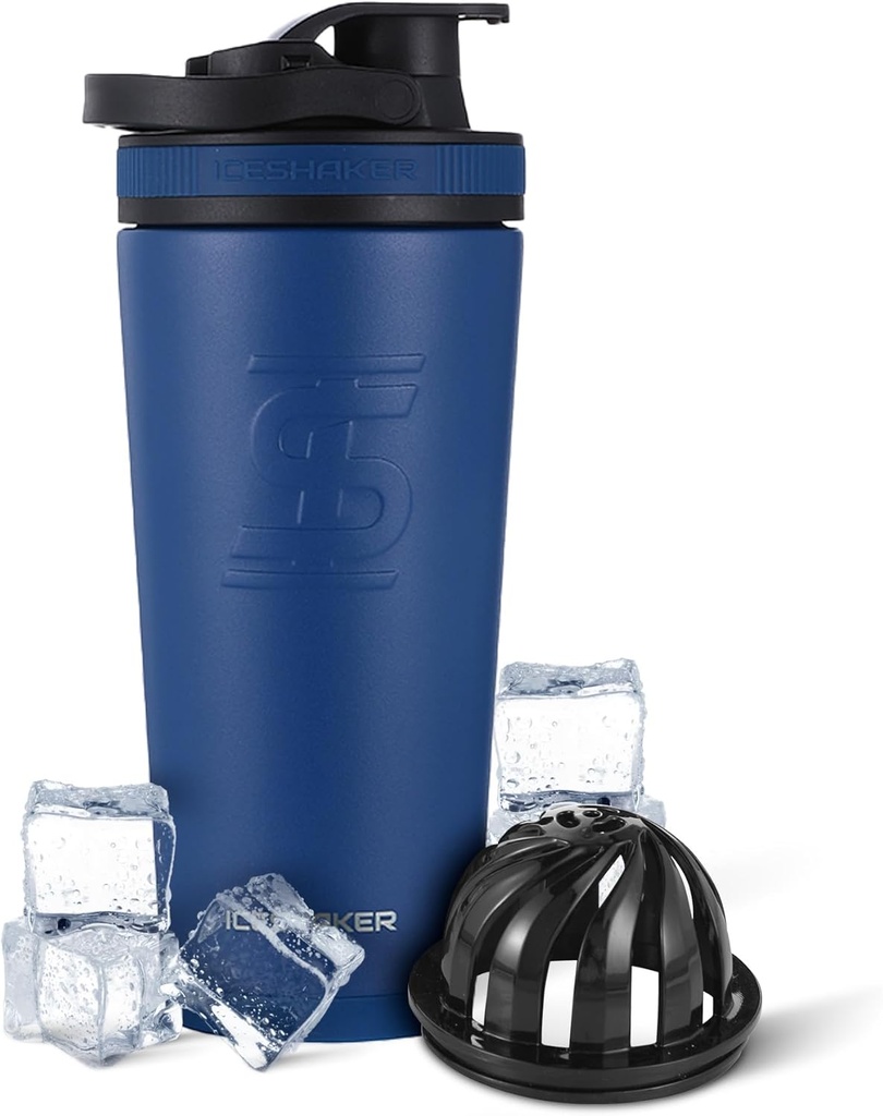 Ice Shaker Acero Insonorizado Botella de Acero Insonorizado Silencio 26oz, Navy  durable Cold for 30+ Horas ← Copa Insulado con Agitador Twist-on ← Botella libre de olores para Protein Shakes, Agua, Smoothies, Cocktails