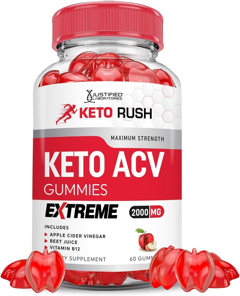 Justified Laboratories Keto Rush Keto ACV Gummies Extreme 2000MG Keto Rush Keto Gummies Apple Cider Vinegar Formulated with Pomegranate Beet Juice Powder B12 Vegan Non GMO 60 Gummys
