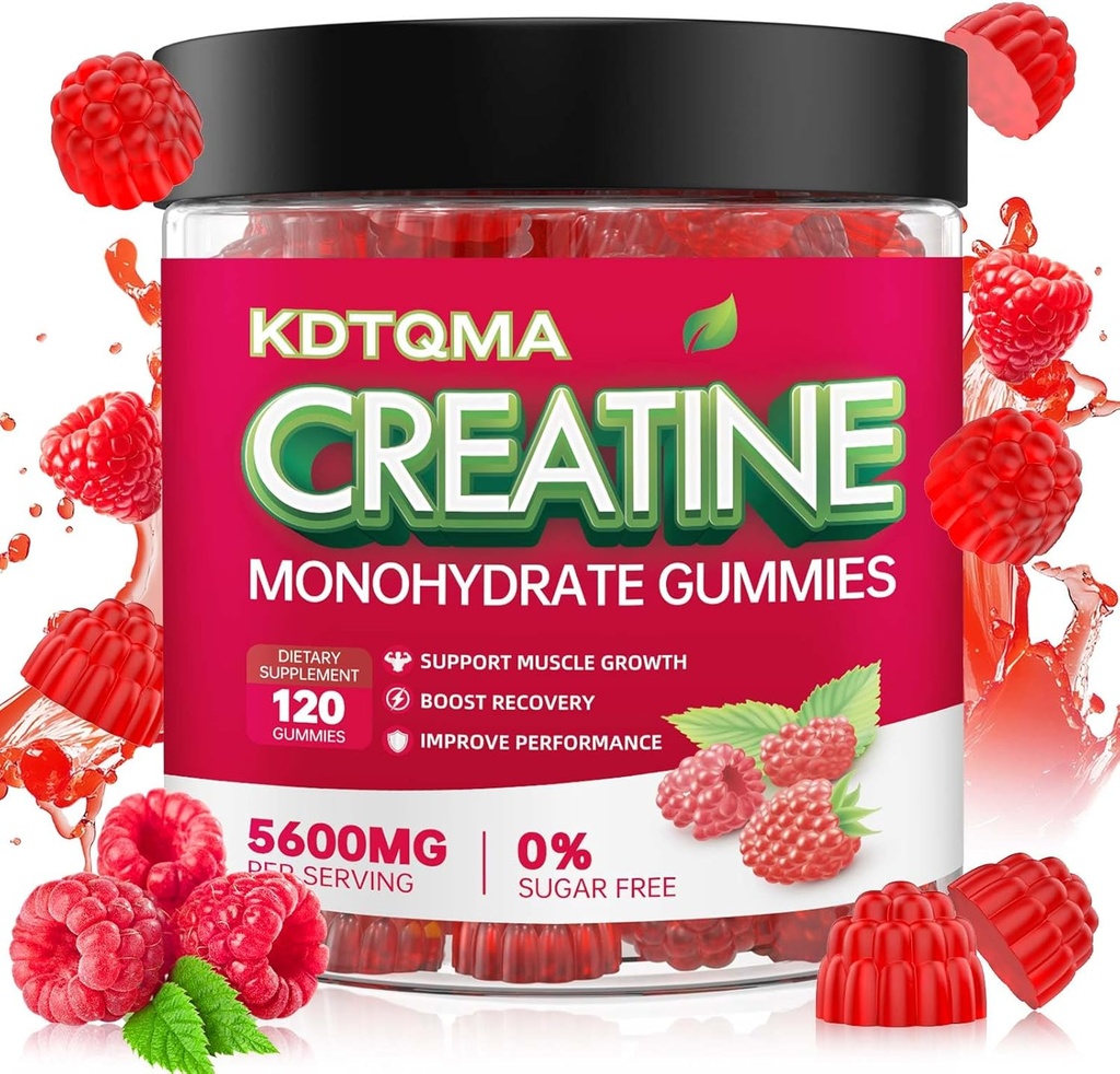 Cretina Monohydrate Gummies for Men &amp; Women 120 CT - 5600mg de Monohidrato de Creatina por Serving, Monohidrato de Creatina Chewable para el apoyo muscular " Energy Boost, Sugar Free, Vegan (Raspberry Flavor)