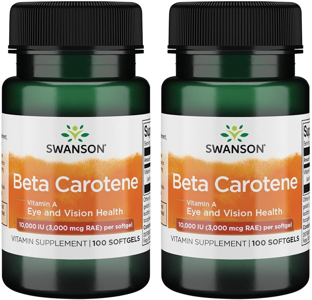 Swanson Beta-Caroteno (Vitamin A) Skin Eye Immune System Health Antioxidant Support 10000 Iu (3000 mcg) 100 Sgels (2 Pack)