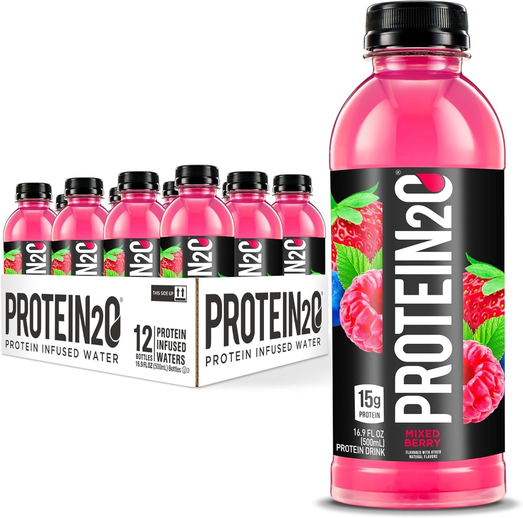 Protein2o 15g Whey Protein Isolate Infused Water Plus Electrolytes, Sugar Free Sports Drink, Ready To Drink, Gluten Free, Lactose Free, Mixed Berry, 16.9 fl oz Bottle (12 Count)