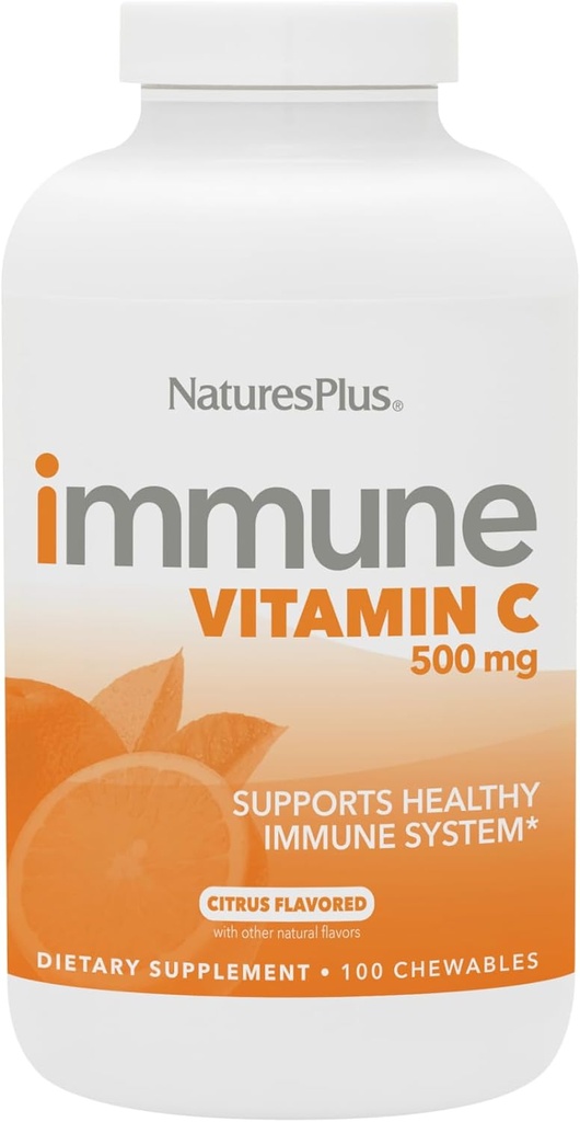 NaturesPlus Immune Vitamin C, Citrus - 100 Chewables - All-Natural Immune System Support - High-Potency Formula with Bioflavonoids & Superfoods - Non-Acidic & Gentle on The Stomach - 100 Servings