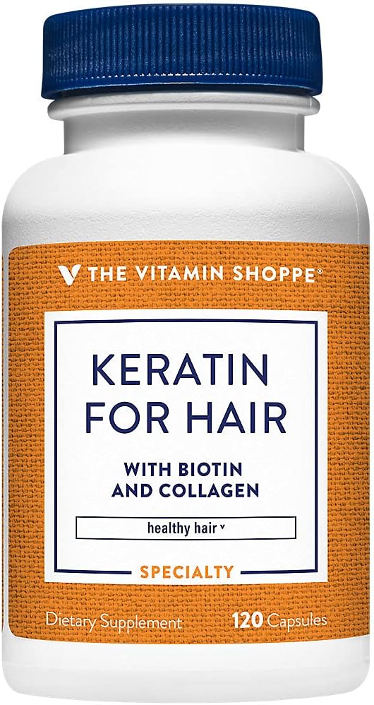 La queratina de vitamina Shoppe para el cabello con biotina & colágeno, soporta fuerte, saludable cabello, la luster del cabello (120 cápsulas)