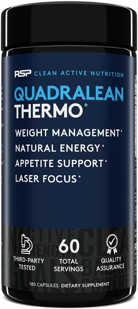 RSP Nutrition QuadraLean Thermogenic Fat Burner for Men &amp; Women, Weight Loss Supplement, Crash-Free Energy, Metabolism Booster " Appetite Suppressant, Diet Pills, 60 Serv (Packaging May Vary)