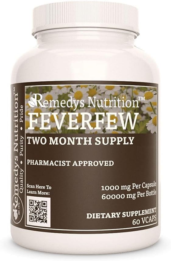 Nutrición de Remedy Feverfew  durable 1,000 mg, 60 cápsulas veganos Suplemento dietético de hierbas