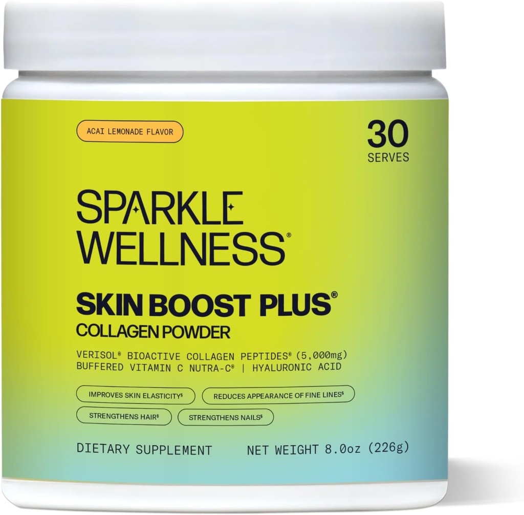 Sparkle Wellness VERISOL Bioactive Hydrolyzed Collagen Peptides  Collagen Powder con vitamina C " Acido hialurónico para el cabello, la piel y la salud de uñas  durable Skin Boost Plus (Acai Lemonade) [30-Serves]
