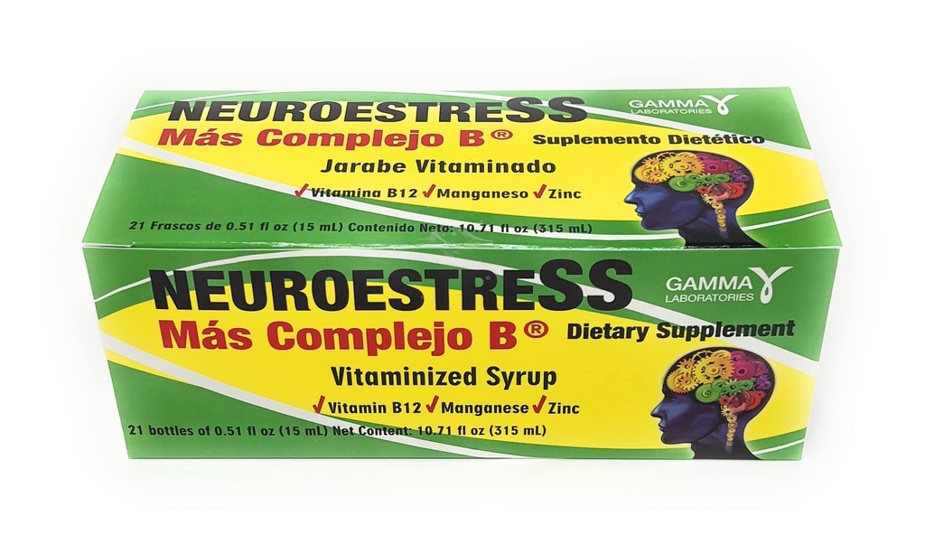 Neuroestress Dietary Supplement Vitaminized Syrup with Vitamin B12, Manganase and Zinc 21 Bottles of 0.51 Fl Oz Each