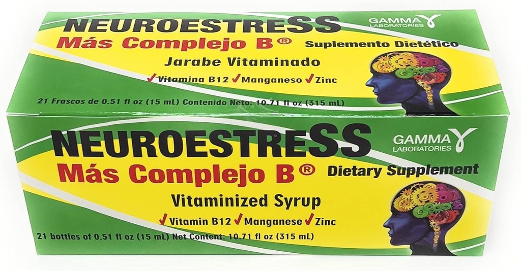 Neuroestress Suplemento dietético jarabe vitamínico con vitamina B12, manganasa y zinc 21 Botellas de 0,51 Fl Oz