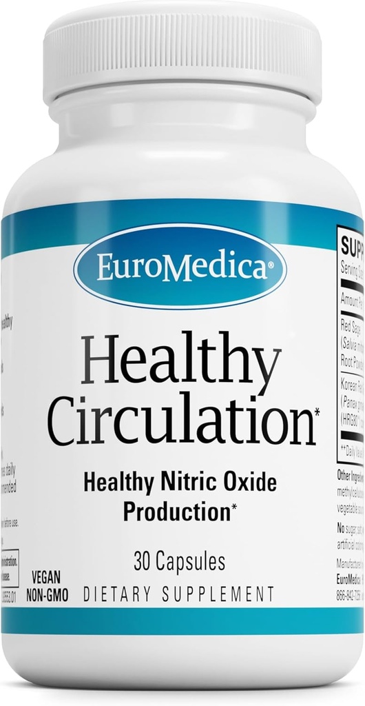 EuroMedica Healthy Circulation - Suplemento dietético para el apoyo a la circulación saludable - Healthy Blood Flow & Heart Function Aid - Non-GMO & Vegan Capsules - 30 cápsulas (30 servidos)