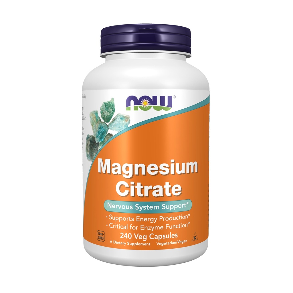 AHORA Suplementos de alimentos, Citrato de magnesio, Función de enzima*, Soporte del sistema nervioso*, 240 cápsulas de veg