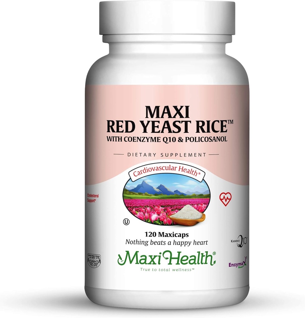 Maxi Health Kosher Maxi Red Yeast Rice with Coenzyme Q10 & Policosanol (Unflavored 120 Count (Pack of 1))