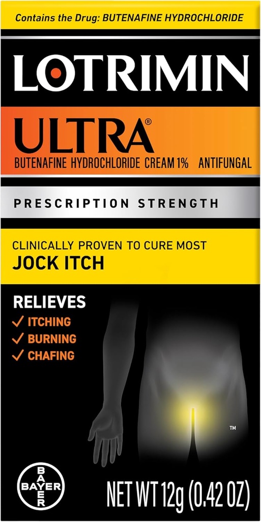 Lotrimin Ultra Jock Itch Cream - Tratamiento Potente de Hidrocloruro de Butenafine para Jock Itch, 0.42 Ounce (12 Grams) (Paquete May Vary)