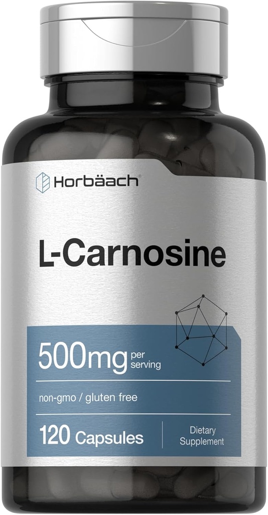 Horbäach L-Carnosine 500mg Silencio 120 Capsule Suplemento Silencioso no GMO &amp; Gluten Free Powder Pills