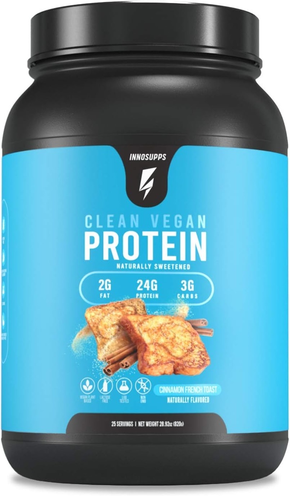 InnoSupps Clean Vegan Protein - Plant Based, Vegan, Natural, No Artificial Sweeteners, No Gluten, No Dairy. Lactose Free, Low Carbs, Low Fat, No Sugar Added, Soy Free, Non-GMO (Cinnamon French Toast)
