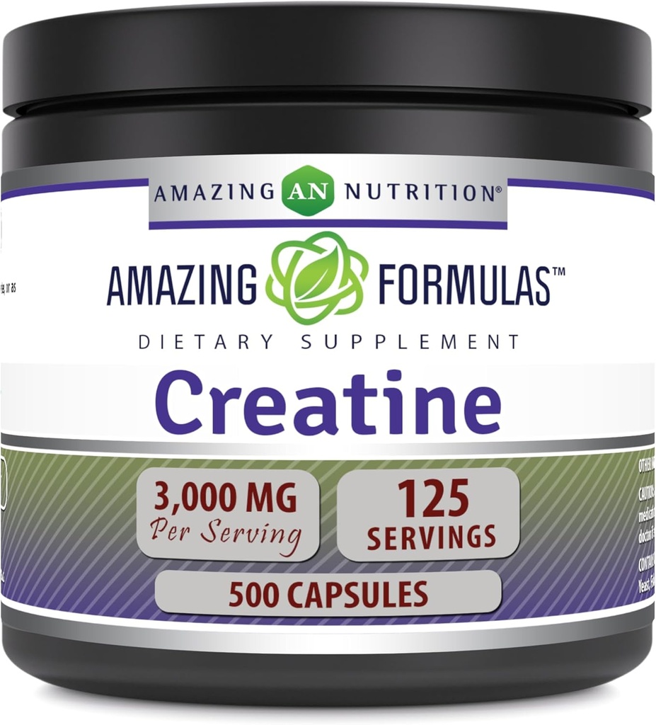Amazing Formulas Creatine 3000 Mg Amino Acid Suplemento Silencio Capsules ← Non-GMO Silencio Gluten-Free Silencio Hecho en EE.UU. (1 Pack Silencio 500 Cuenta)